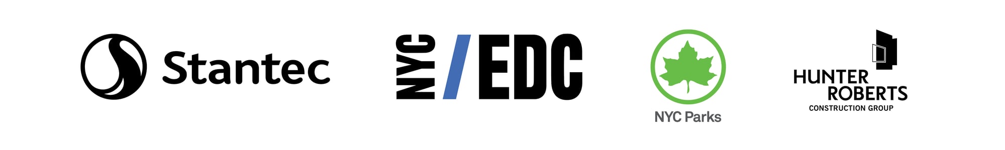 Logos including Stantec, NYC EDC, NYC Parks, and Hunter Roberts Construction Group Logos including Stantec, NYC EDC, NYC Parks, and Hunter Roberts Construction Group